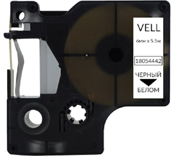 Изображение товара Лента Vell VL-D-1805442 (полиэстер, 6 мм x 5.5 м, черный на белом) 375061