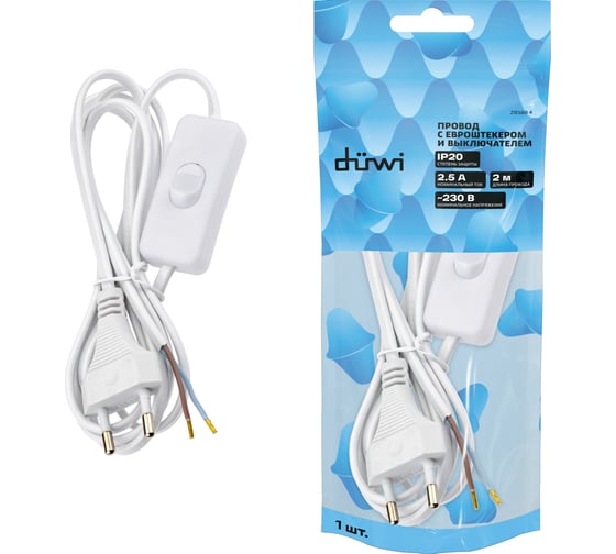 Изображение товара Провод с евроштекером и выключателем duwi белый 2м H 03 VV-F 2x0,5 мм 28569 4