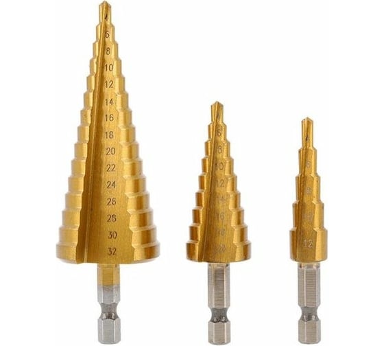 Изображение товара Набор ступенчатых сверл 3 шт, 4-32 мм HOEGERT TECHNIK HT6D325