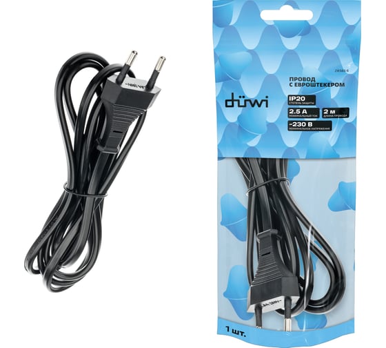 Изображение товара Провод с евроштекером duwi черный, 2м H 03 VV-F 2x0,5 мм 28565 6