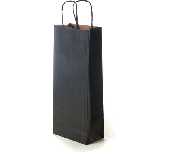 Изображение товара Пакет PACK INNOVATION Крафт под бутылку, с кручеными ручками, черный, 14+8x33 см, 50 шт IP0KPFVb0014.8.033-50