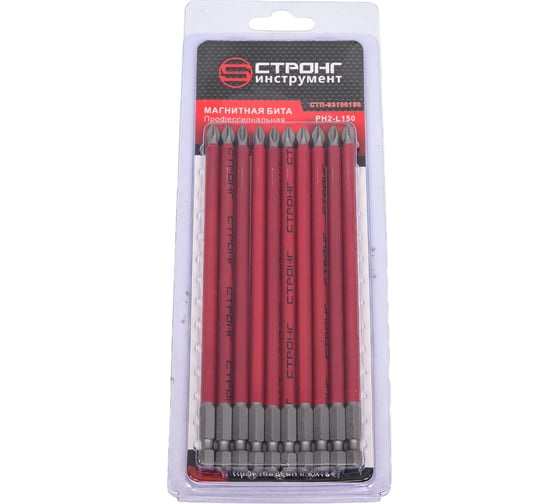 Изображение товара Набор магнитных бит 1/4", РН2, 150 мм, 10 шт Strong СТП-93100150