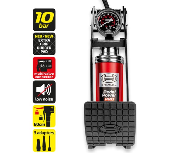 Изображение товара Ножной насос Heyner одноцилиндровый, с ресивером, с манометром 10 бар 215000