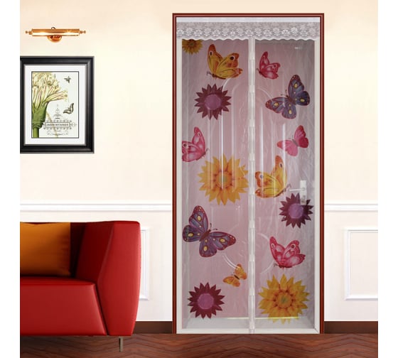 Изображение товара Москитная сетка на магнитах FEONA 1x2.1 м, белая, дизайн бабочки 034-4052 224826