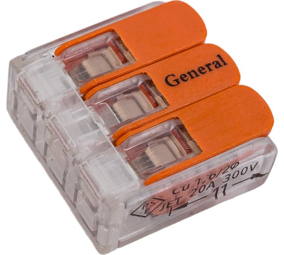 Изображение товара Клемма компактаня универсальная монтажная 3-проводная, General Lighting Systems GTER4-03, упаковка 100 шт, 800493