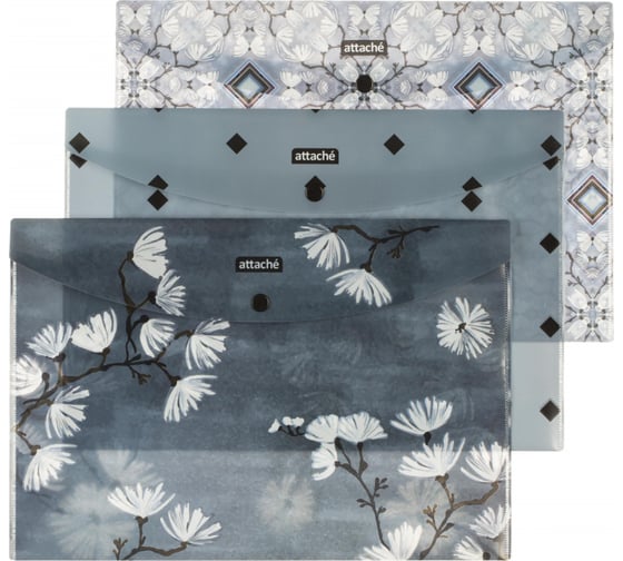 Изображение товара Папка-конверт Attache Selection Японский сад на кнопке А4 180 мкм 4 шт в упаковке 1453864