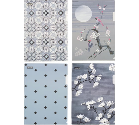 Изображение товара Папка-уголок Attache Selection Японский сад А4 180 мкм 4 шт в упаковке 1453863