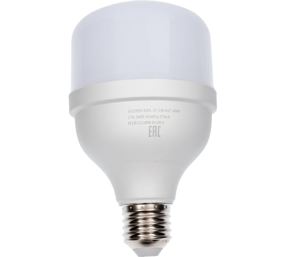 Изображение товара Универсальная высокомощная светодиодная лампа General Lighting Systems E27, энергоэффективная лампочка – Цилиндр, световой поток 2200 лм (люмен), мощность 27 Вт, нейтральный белый 4000К 661016