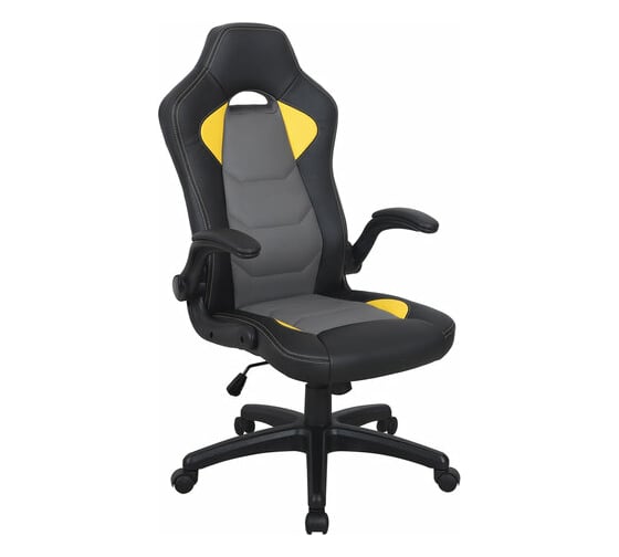 Изображение товара Компьютерное кресло BRABIX Skill GM-005, откидные подлокотники, экокожа, черное/желтое 532494