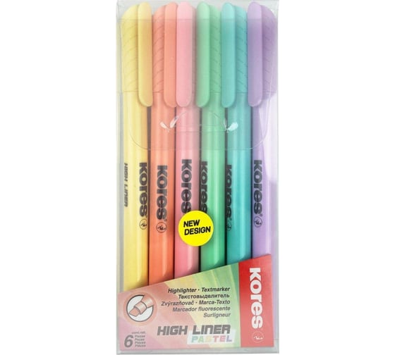 Изображение товара Набор текстовыделителей Kores High Liner Pastel толщина линии 1-4 мм, 6 цветов 1336208