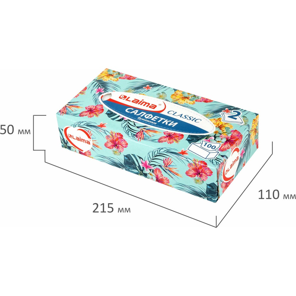 Косметические салфетки LAIMA Everyday 100 штук в картонном боксе двуслойные, 20x20 см 113588