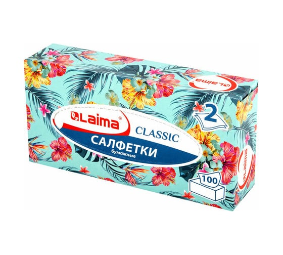Изображение товара Косметические салфетки LAIMA Everyday 100 штук в картонном боксе двуслойные, 20x20 см 113588