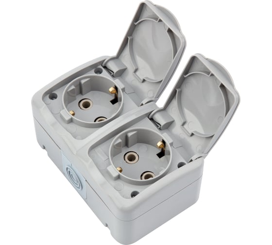 Изображение товара Двойная накладная розетка (керамика) KRANZ Mini OG, IP54, с заземлением, о/у, серая KR-78-0804