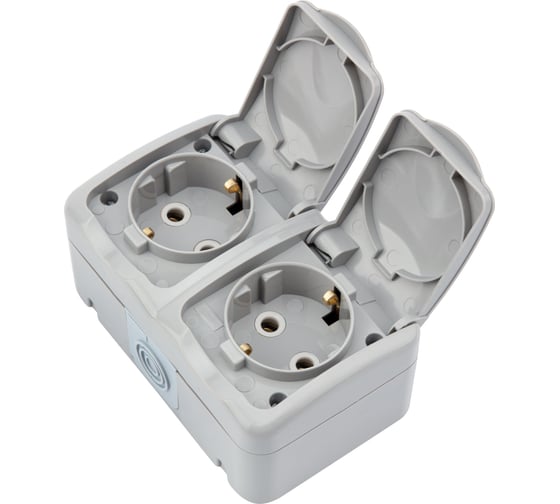 Изображение товара Двойная накладная розетка KRANZ Mini OG, горизонтальный блок, IP54, с заземлением, о/у, серая KR-78-0806