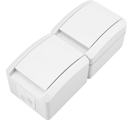 Изображение товара Двойная накладная розетка (керамика) KRANZ INDUSTRIAL, вертикальный блок, IP54, с заземлением, о/у, белая KR-78-0801