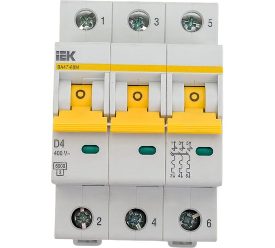 Изображение товара Автоматический выключатель IEK ВА47-60M 3Р 4А 6кА D MVA31-3-004-D