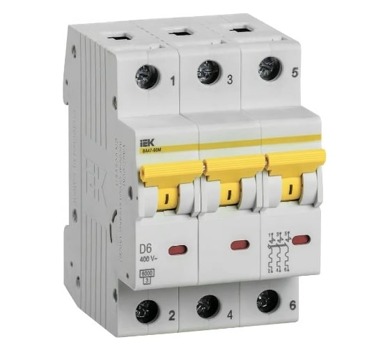 Изображение товара Автоматический выключатель IEK ВА47-60M 3Р 6А 6кА D MVA31-3-006-D