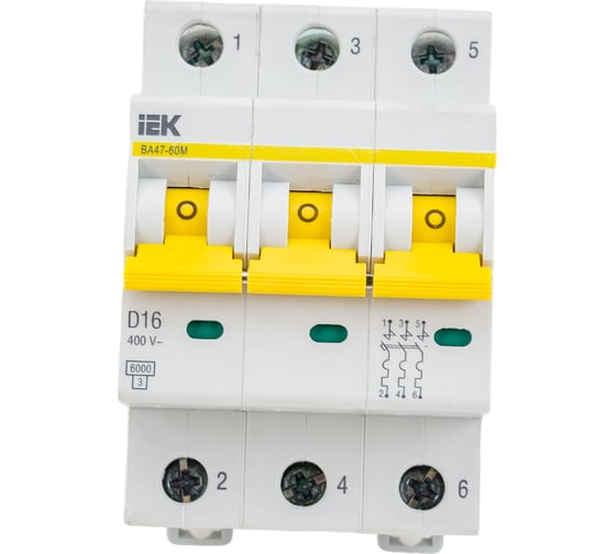 Изображение товара Автоматический выключатель IEK ВА47-60M 3Р 16А 6кА D MVA31-3-016-D