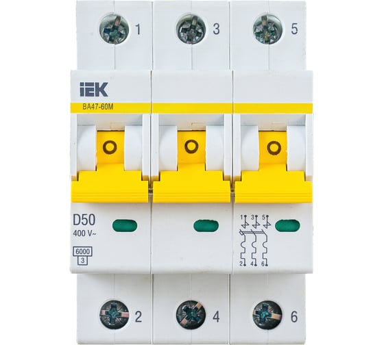 Изображение товара Автоматический выключатель IEK ВА47-60M 3Р 50А 6кА D MVA31-3-050-D