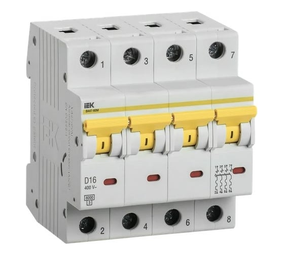 Изображение товара Автоматический выключатель IEK ВА47-60M 4Р 16А 6кА D MVA31-4-016-D