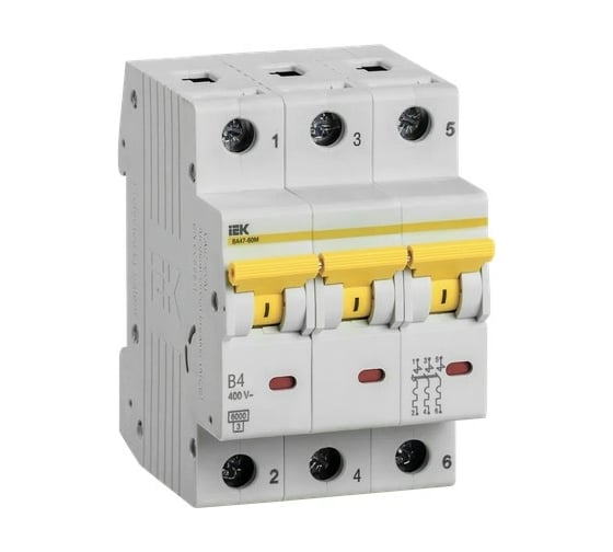 Изображение товара Автоматический выключатель IEK ВА47-60M 3Р 4А 6кА B MVA31-3-004-B