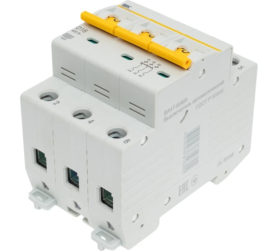 Изображение товара Автоматический выключатель IEK ВА47-60МА без теплового расцепителя 3P 16А 6кА D MVA33-3-016-D