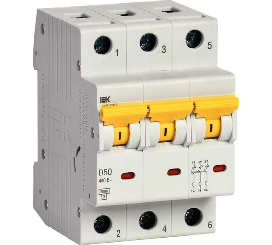 Изображение товара Автоматический выключатель IEK ВА47-60МА без теплового расцепителя 3P 50А 6кА D MVA33-3-050-D