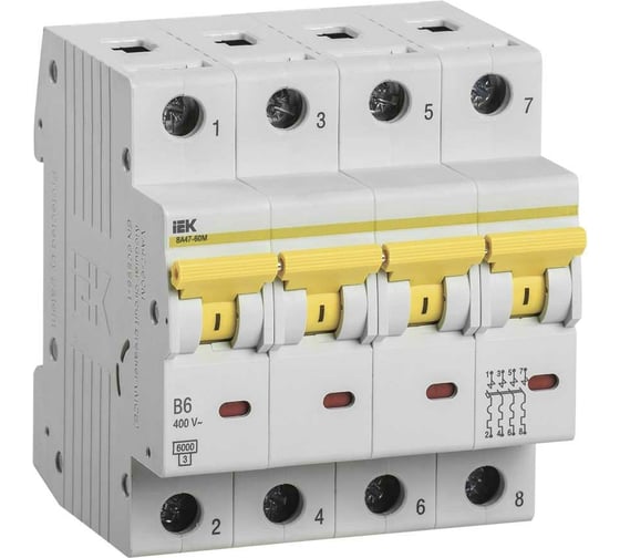 Изображение товара Автоматический выключатель IEK ВА47-60M 4Р 6А 6кА B MVA31-4-006-B