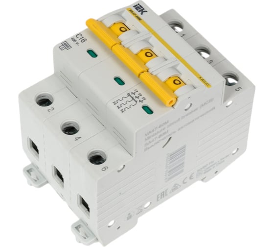 Изображение товара Автоматический выключатель IEK ВА47-60M 3Р 16А 6кА С MVA31-3-016-C