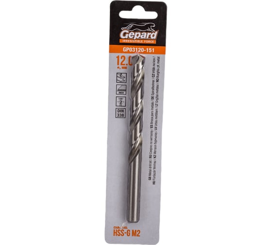 Изображение товара Сверло по металлу спиральное 12.0х101х151 мм, HSS-G GEPARD GP03120-151
