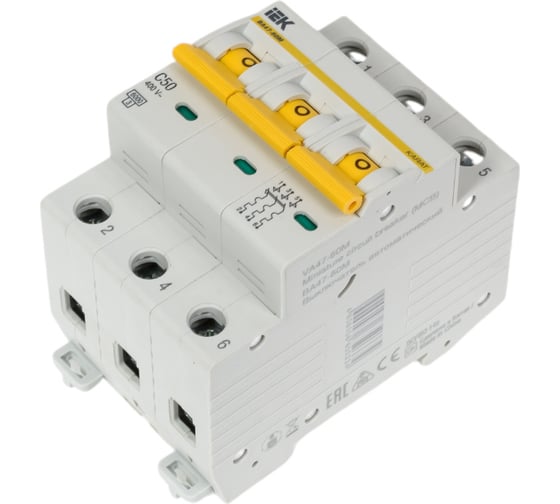 Изображение товара Автоматический выключатель IEK ВА47-60M 3Р 50А 6кА С MVA31-3-050-C