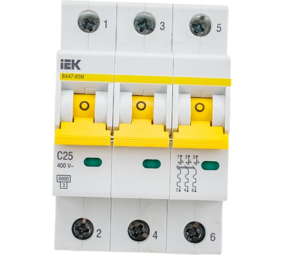 Изображение товара Автоматический выключатель IEK ВА47-60M 3Р 25А 6кА С MVA31-3-025-C