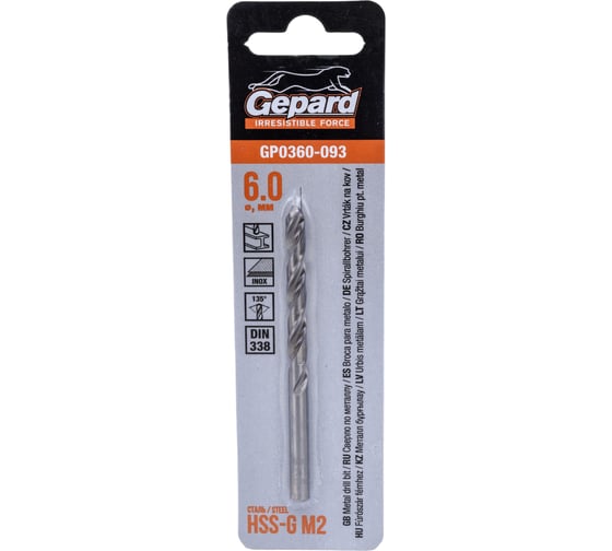 Изображение товара Сверло по металлу спиральное 6.0х57х93 мм, HSS-G GP0360-093
