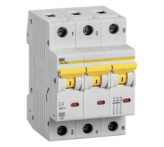 Изображение товара Автоматический выключатель IEK ВА47-60M 3Р 4А 6кА С MVA31-3-004-C