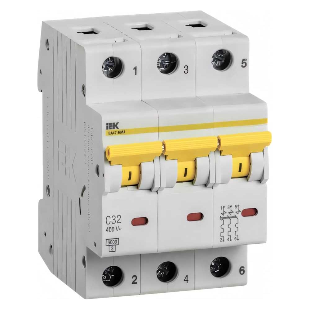 Изображение товара Автоматический выключатель IEK ВА47-60M 3Р 32А 6кА