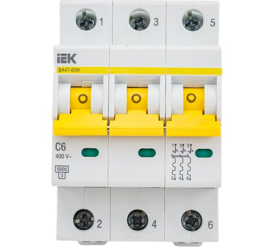Изображение товара Автоматический выключатель IEK ВА47-60M 3Р 6А 6кА С MVA31-3-006-C