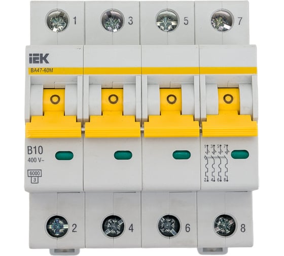 Изображение товара Автоматический выключатель IEK ВА47-60M 4Р 10А 6кА B MVA31-4-010-B