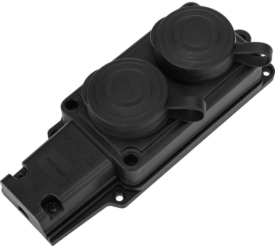 Изображение товара Штепсельная двойная влагозащищенная розетка PROCONNECT 2P+PE 230V, 16 А, IP44 каучук 111-112-4