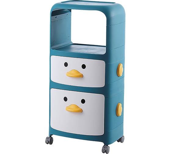 Изображение товара Детский комод Фея Порядка STB-722 Утята на колесах синий/белый 2 ящика и 2 полки, 43x33.5x82 см 4606400035466