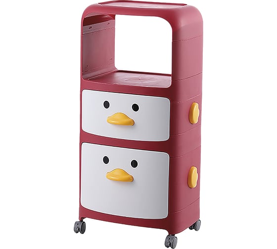 Изображение товара Детский комод Фея Порядка STB-722 Утята на колесах бордо/белый 2 ящика +2 полки, 43x33.5x82 см 4606400035459