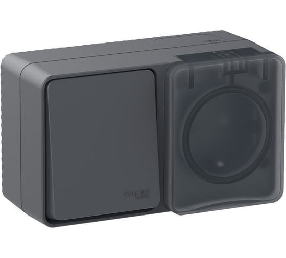 Изображение товара Блок: розетка с заземлением со шторками 16А 250B и 1-клавишный выключатель 10А Systeme Electric AtlasDesign AtlasDesign PROFI IP54 открытой установки ATN544070