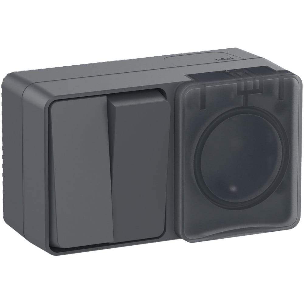 Изображение товара Блок розетка с заземлением и шторками 16А plus 2-клавишный выключатель 10А Systeme Electric IP54