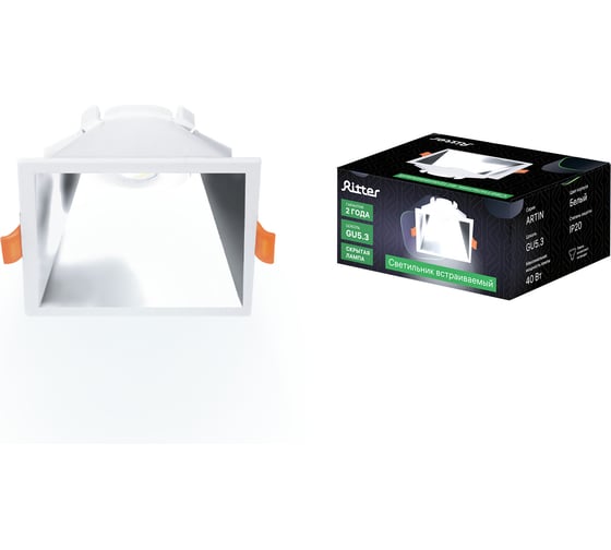 Изображение товара Встраиваемый потолочный светильник RITTER Artin скрытая лампа 84x84x35мм монтажное отверстие 75x75 GU5.3 белый 51439 8