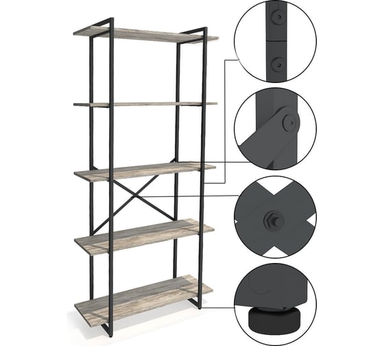 Изображение товара Стеллаж Металл-Завод GUTTA 196x92x34x5 патина/черный GS19692354P2