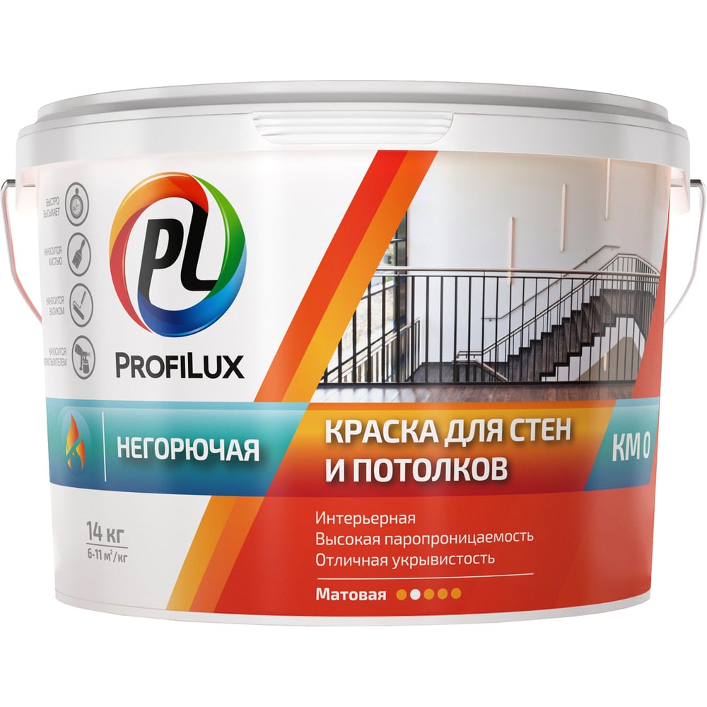 Водно-дисперсионная негорючая краска для стен и потолков Profilux моющаяся вододисперсионная латексная краска для стен и потолков profilux