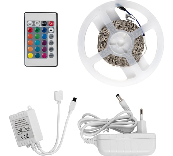 Изображение товара Лента светодиодная General Lighting Systems GLS-5050-30-7.2-12-IP20-PRO-RGB-5-KIT, 3 метра с адаптером и RGB-контроллером, 7,2Вт/м, 12В, 10мм, IP20, красный, зеленый, синий 503622