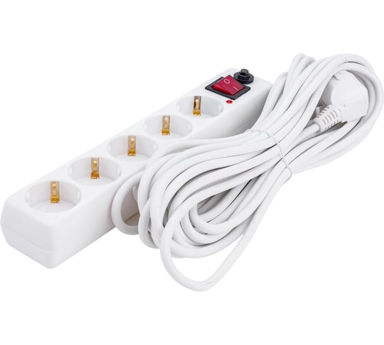 Изображение товара Сетевой фильтр General Lighting Systems 5 розеток, с заземлением и выключателем, 10 метров, 16А, Белый GPS-5-16-3x1-1000-W 471008