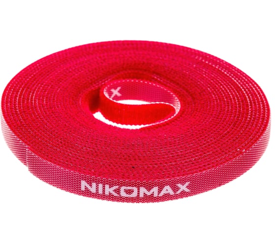 Изображение товара Стяжка-липучка NIKOMAX нарезаемая, в рулоне 5 м, ширина 9 мм, красная NMC-CTV05M-09-RL-RD