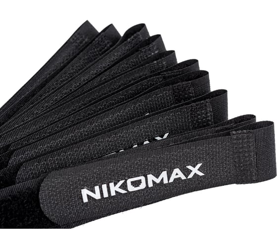 Изображение товара Стяжка-липучка NIKOMAX с жесткой пряжкой, 290x20 мм, черная, 10 шт. NMC-CTV290-20-HB-BK-10