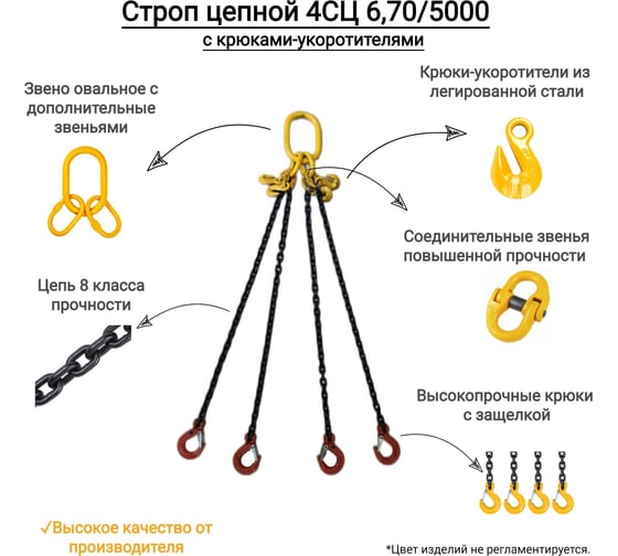 Изображение товара Цепной четырехветвевой строп с крюками укоротителями КанТраст  4СЦ 6,7/5000 4STS6705000R